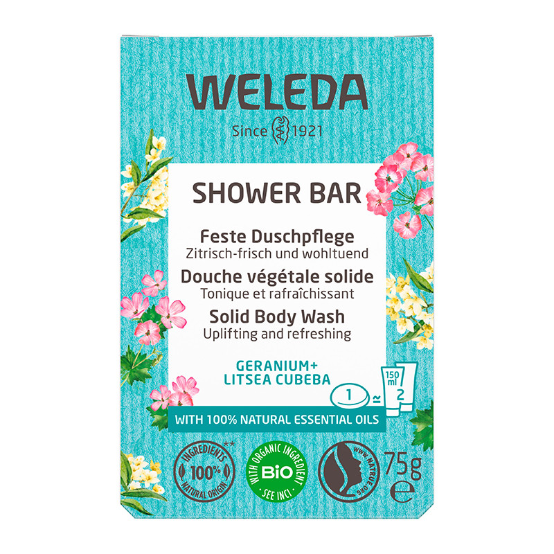 Weleda Shower Bar feste Duschpflege Geranium und Litsea Cubeba, 75g